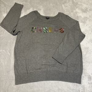 Torrid Womens Size 2 18/20 Gray Cotton Pullover Sequined “Cheers” Sweater Party